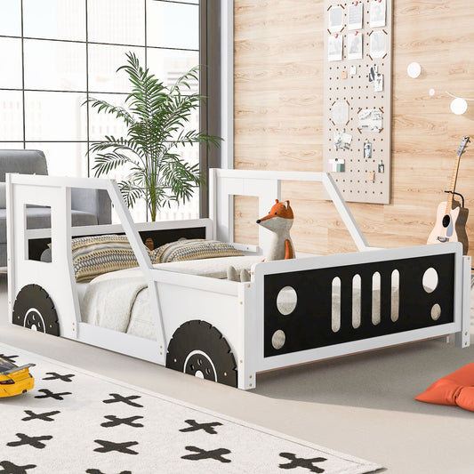 Little Play World RoadsterDream full-size classic car bed with decorative wheels, perfect for kids' themed bedroom and playhouse decor.