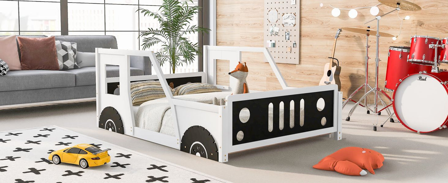 Little Play World RoadsterDream full-size classic car bed with decorative wheels, perfect for kids' themed bedroom and playhouse setup.