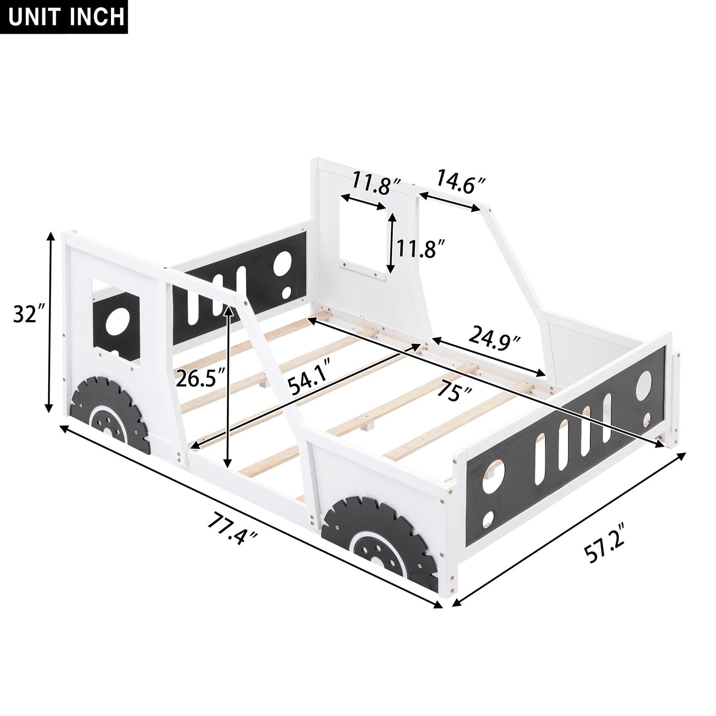 Little Play World RoadsterDream full-size classic car bed with decorative wheels, perfect for kids' bedroom and playhouse decor.