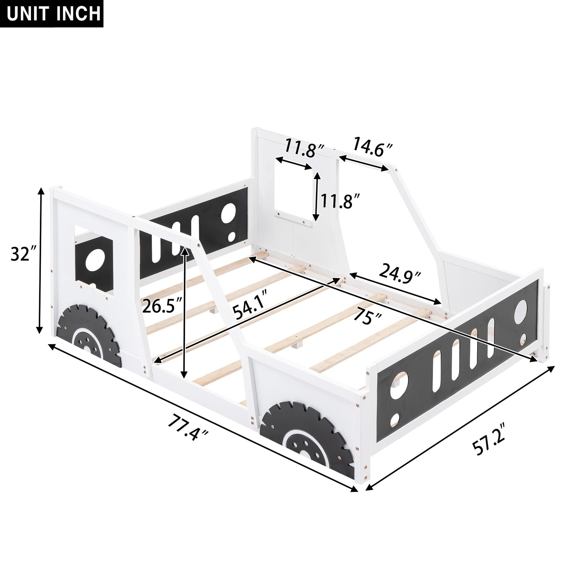 Little Play World RoadsterDream full-size classic car bed with decorative wheels, perfect for kids' bedroom and playhouse decor.