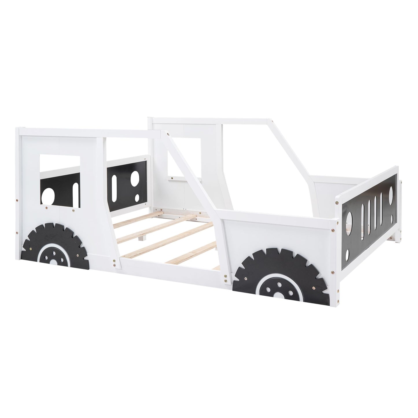 Full-size RoadsterDream™ classic car bed with decorative wheels, designed for kids, toddler, princess, Montessori, or playhouse bedroom.