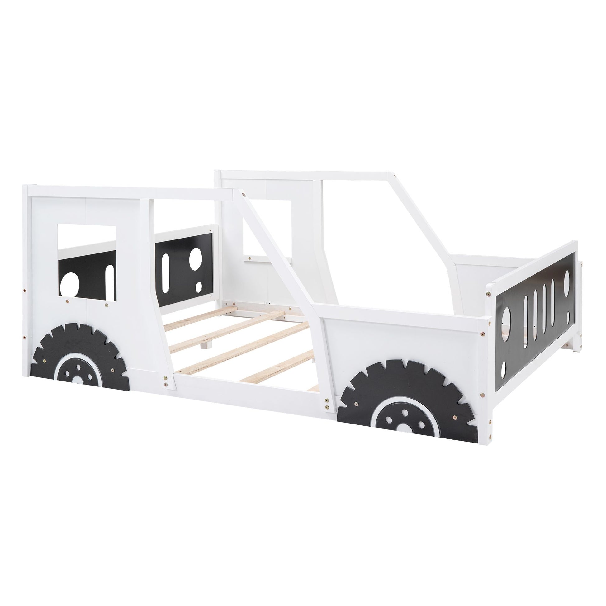 Full-size RoadsterDream™ classic car bed with decorative wheels, designed for kids, toddler, princess, Montessori, or playhouse bedroom.