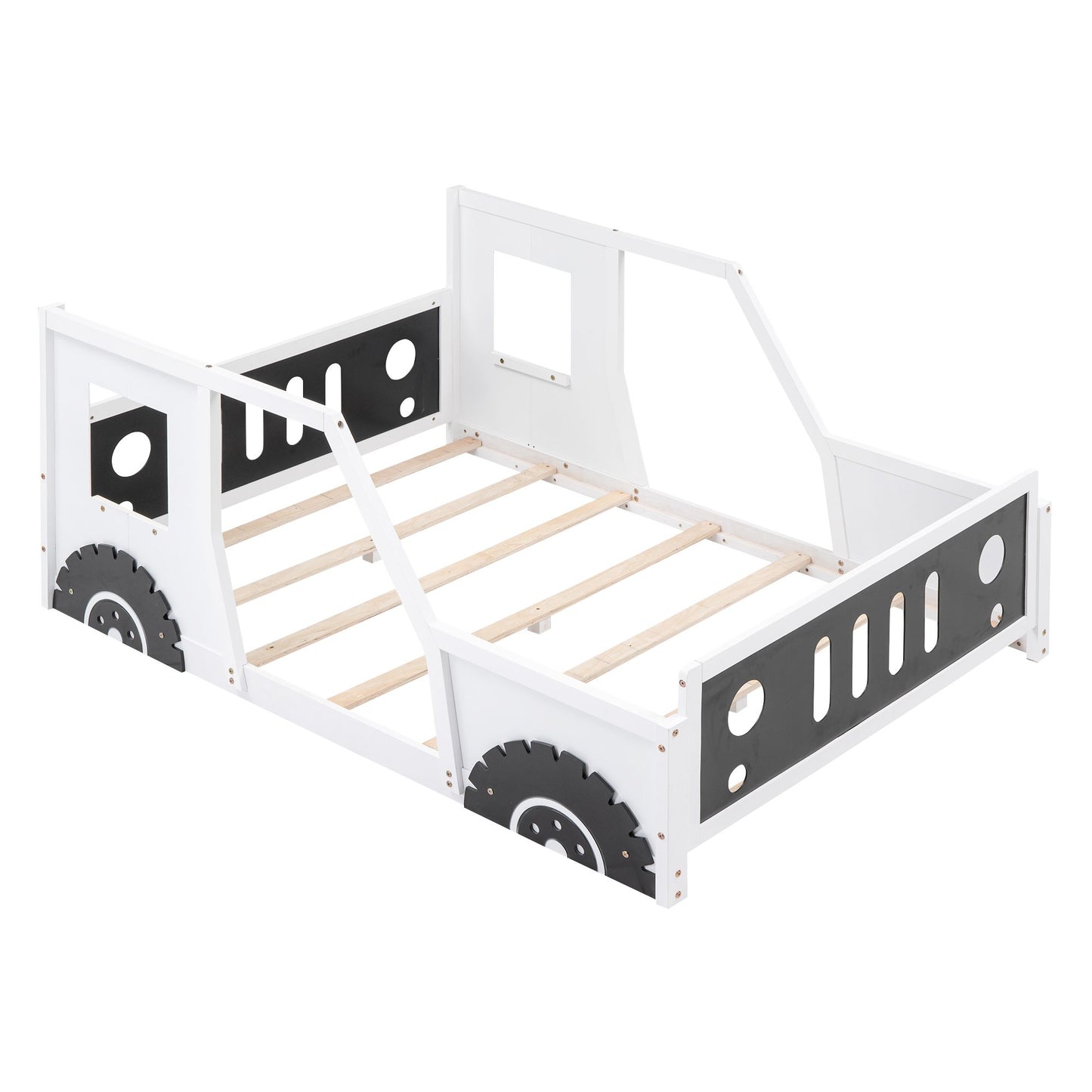 Little Play World RoadsterDream full-size classic car bed with decorative wheels, perfect for kids' bedroom or playhouse decor.
