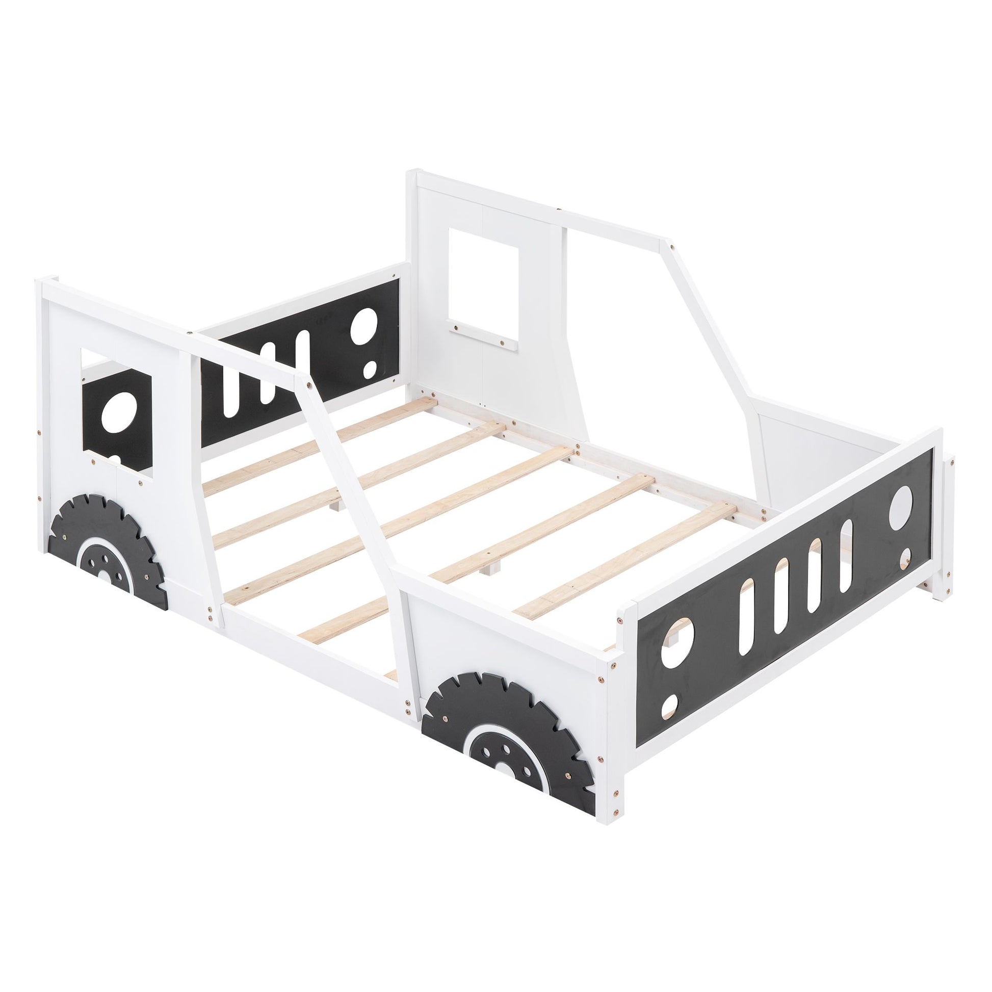 Little Play World RoadsterDream full-size classic car bed with decorative wheels, perfect for kids' bedroom or playhouse decor.