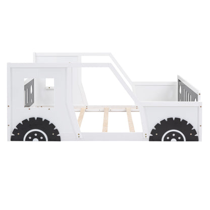 RoadsterDream™ classic car bed with decorative wheels, kids' full-size Montessori house bed perfect for toddlers and playroom decor.