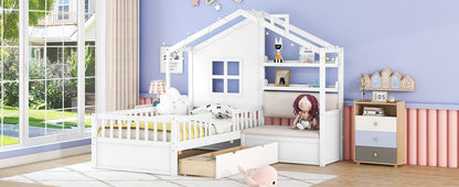 LittlePlay World LittleLodge™ Twin House Bed for kids, featuring a house design, storage drawers, and toddler-friendly playhouse style.