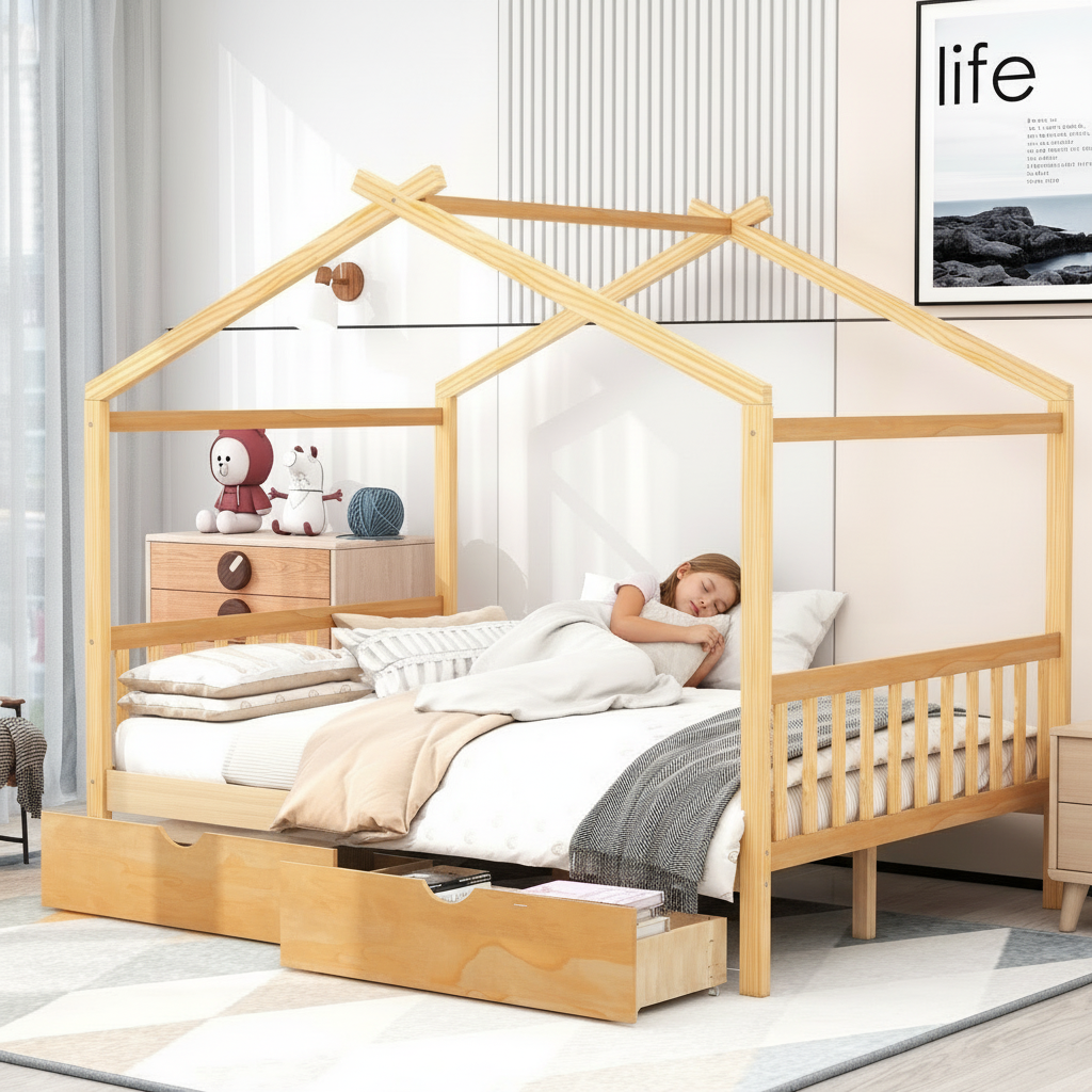 DreamHaven™ Kids House Platform Bed with Storage Drawers - Little Play World Store