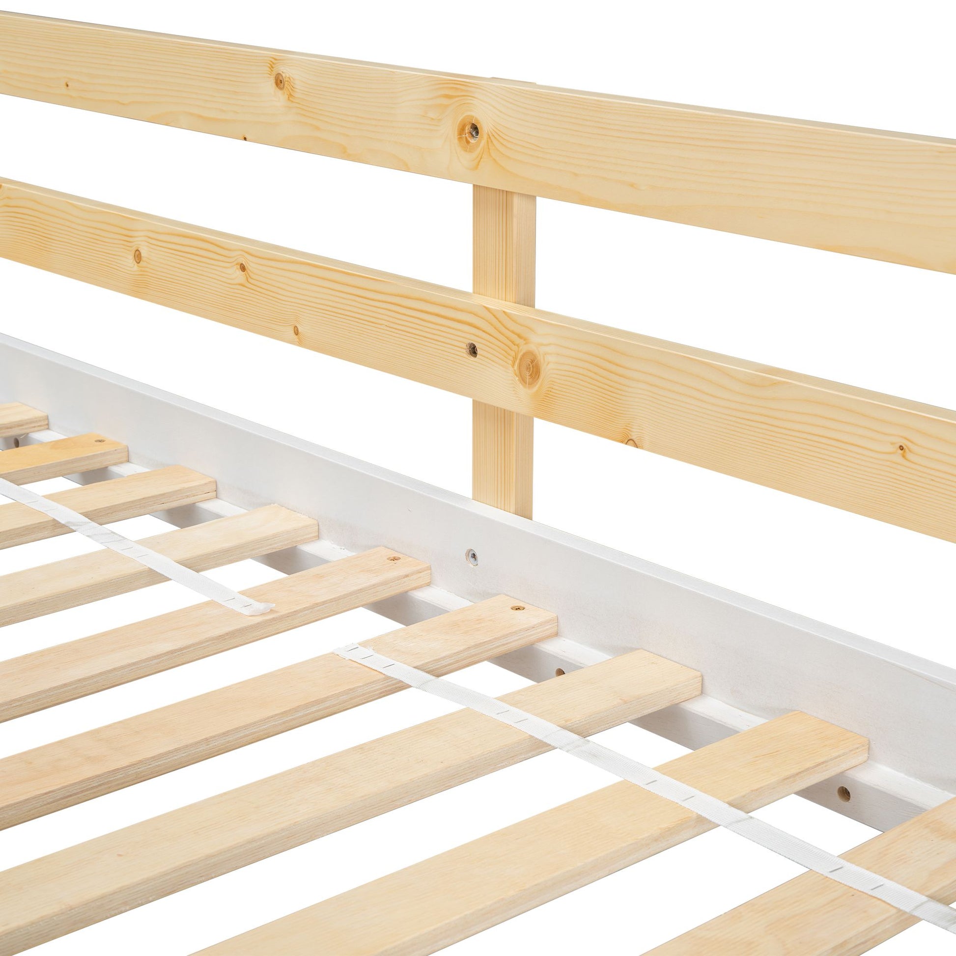 Little Play World HavenHome twin-over-twin house bunk bed for kids, featuring a playful house design with natural white finish.