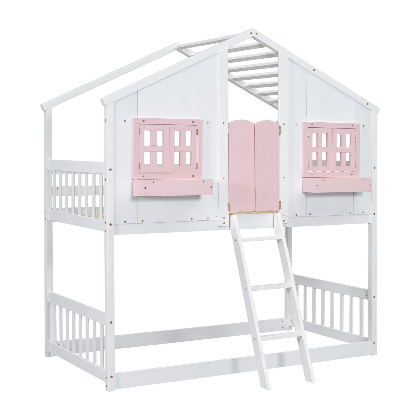 Little Play World twin-over-twin house bunk bed for kids with a playful house design, perfect for toddlers and young children.