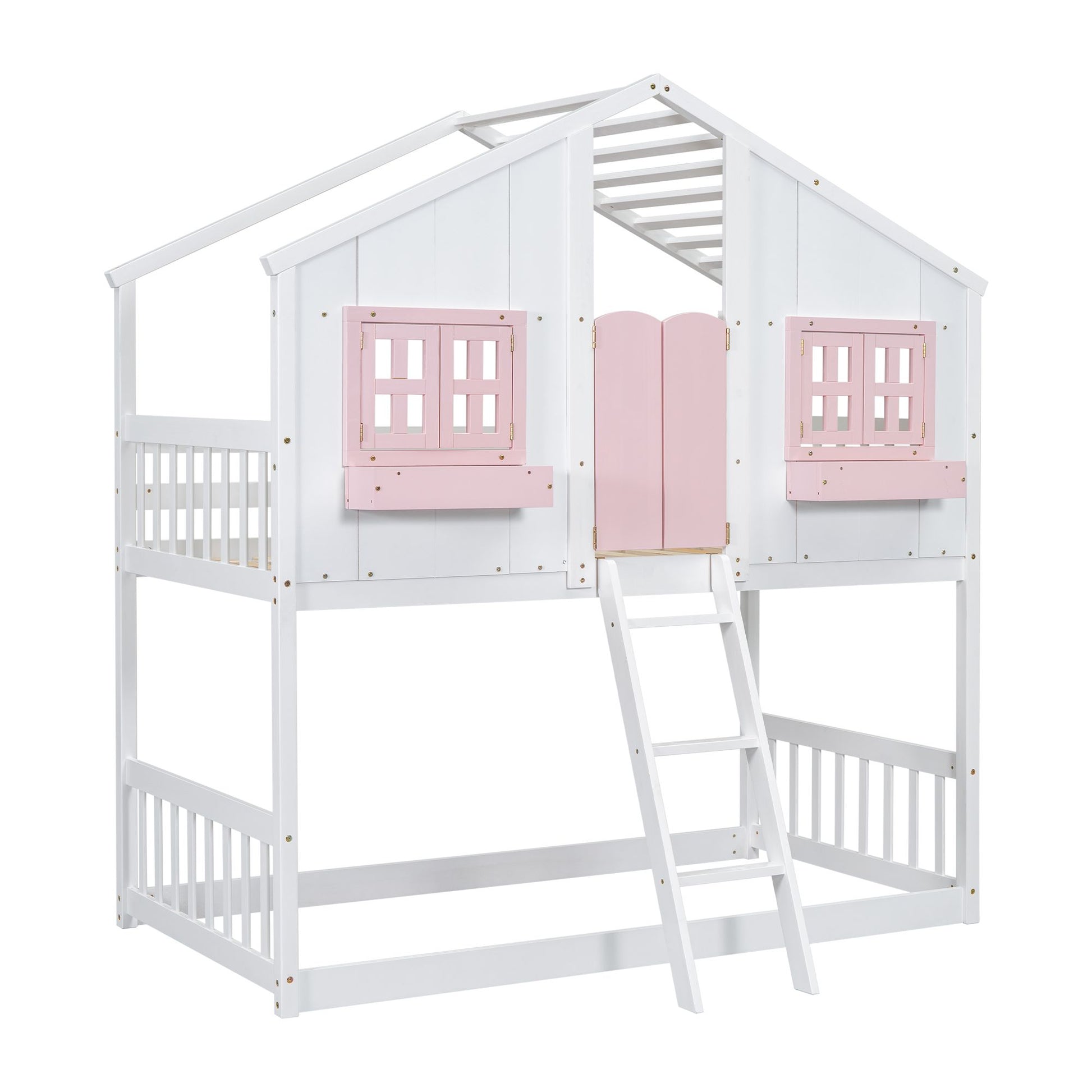 Little Play World twin-over-twin house bunk bed for kids with a playful house design, perfect for toddlers and young children.