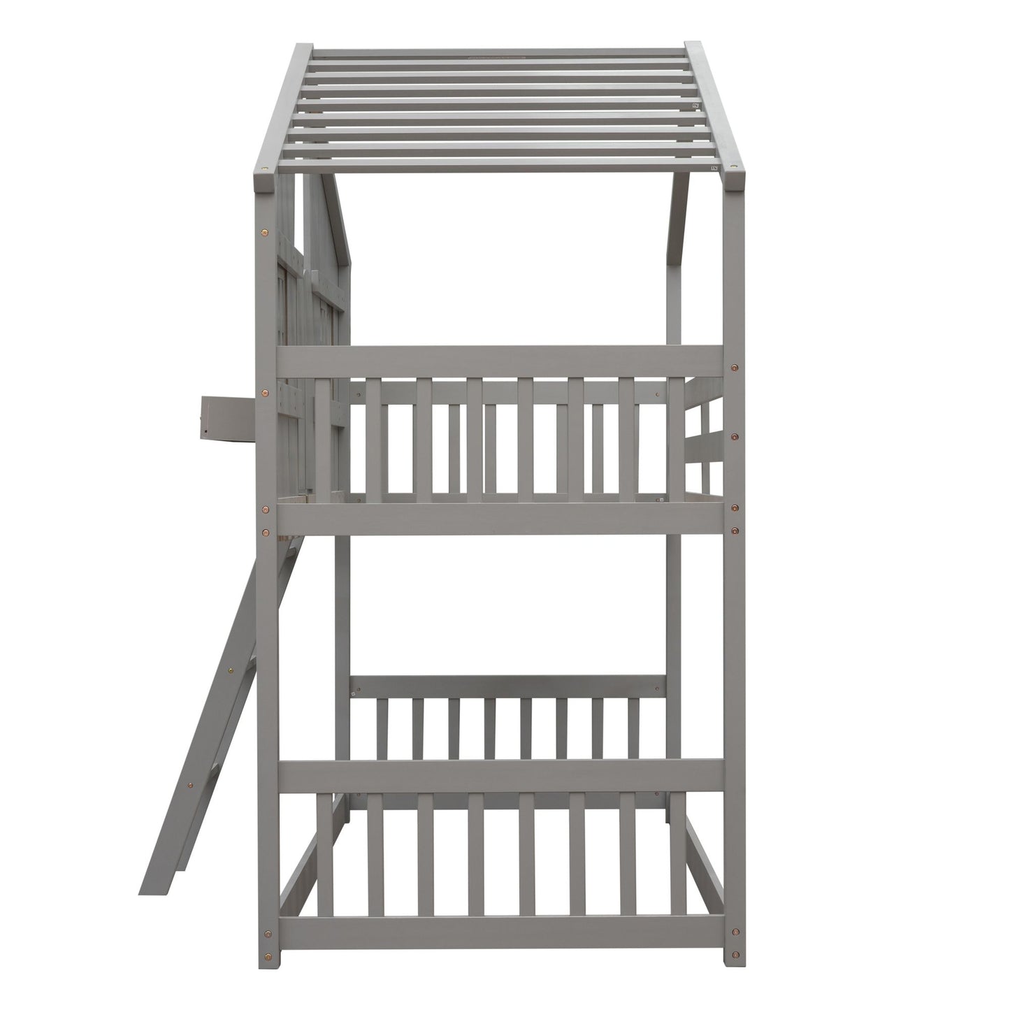Little Play World twin-over-twin house bunk bed for kids, featuring a playful house design in natural white, perfect for toddlers and children.