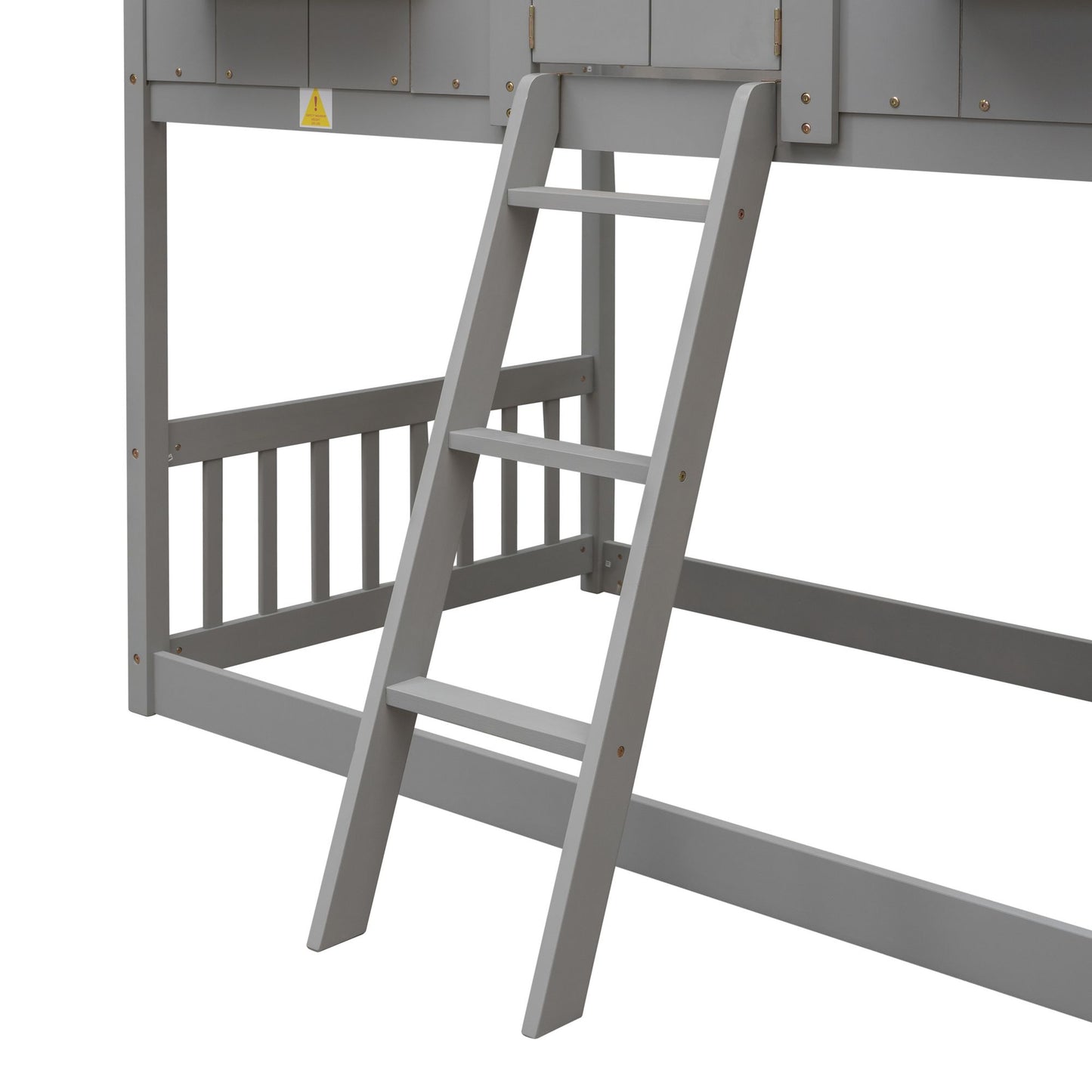 Little Play World twin-over-twin house bunk bed for kids in natural white, featuring a playful house and car design for toddlers and children.