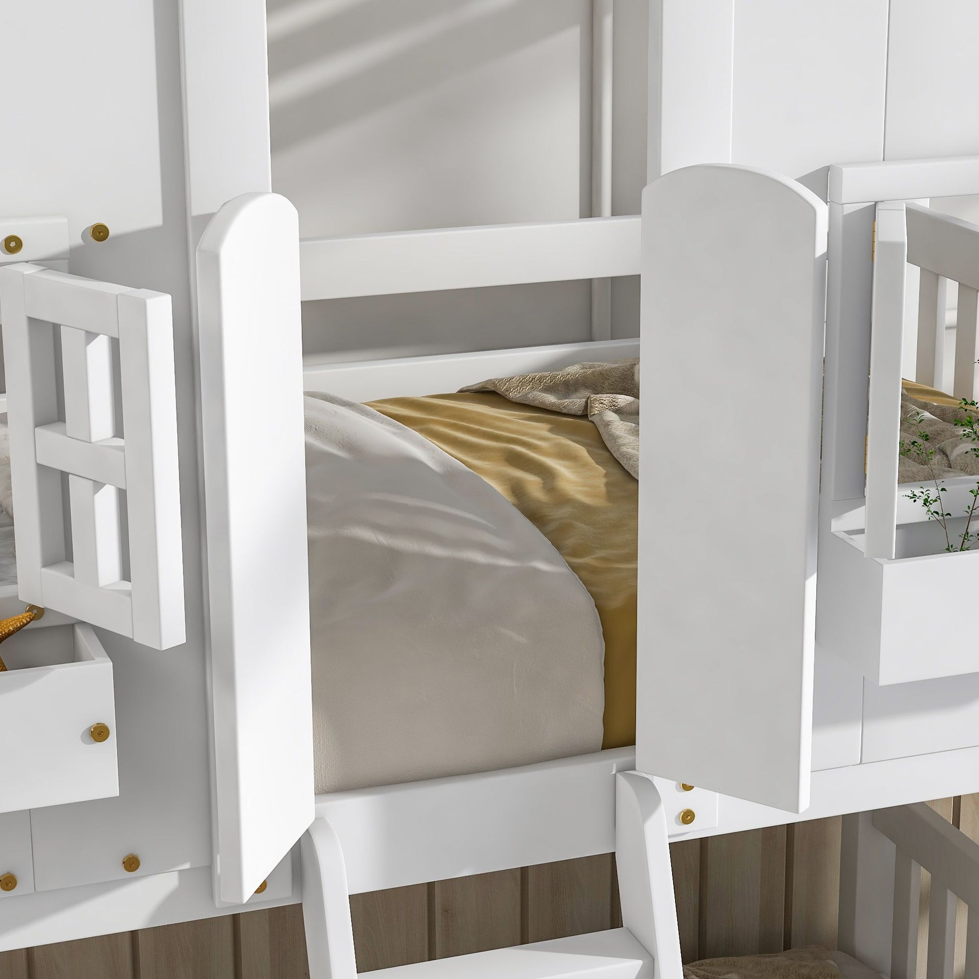 Little Play World twin-over-twin house bunk bed for kids with a playful house design, perfect for toddlers and young children.