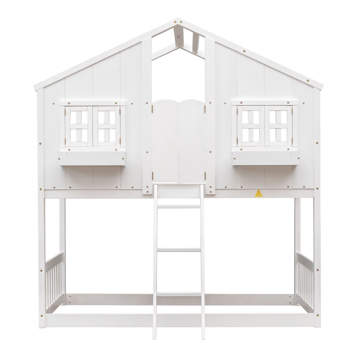 Little Play World twin-over-twin house bunk bed for kids, featuring a playful house design in natural white, perfect for toddlers and children.