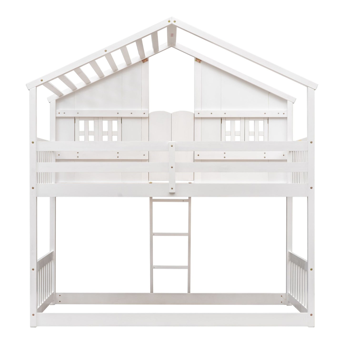 Little Play World twin-over-twin house bunk bed for kids in natural white, featuring a playful house and princess design.