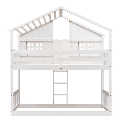 Little Play World twin-over-twin house bunk bed for kids in natural white, featuring a playful house and princess design.