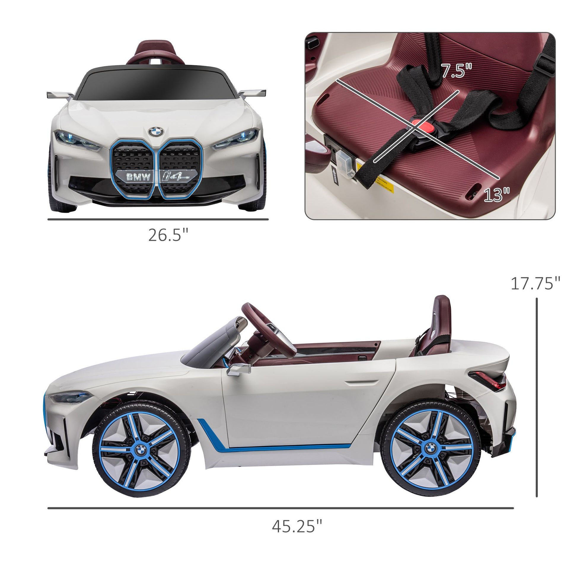 Little Play World BMW LuxeDrive™ 12V kids electric ride-on car with parental remote, white, for children.
