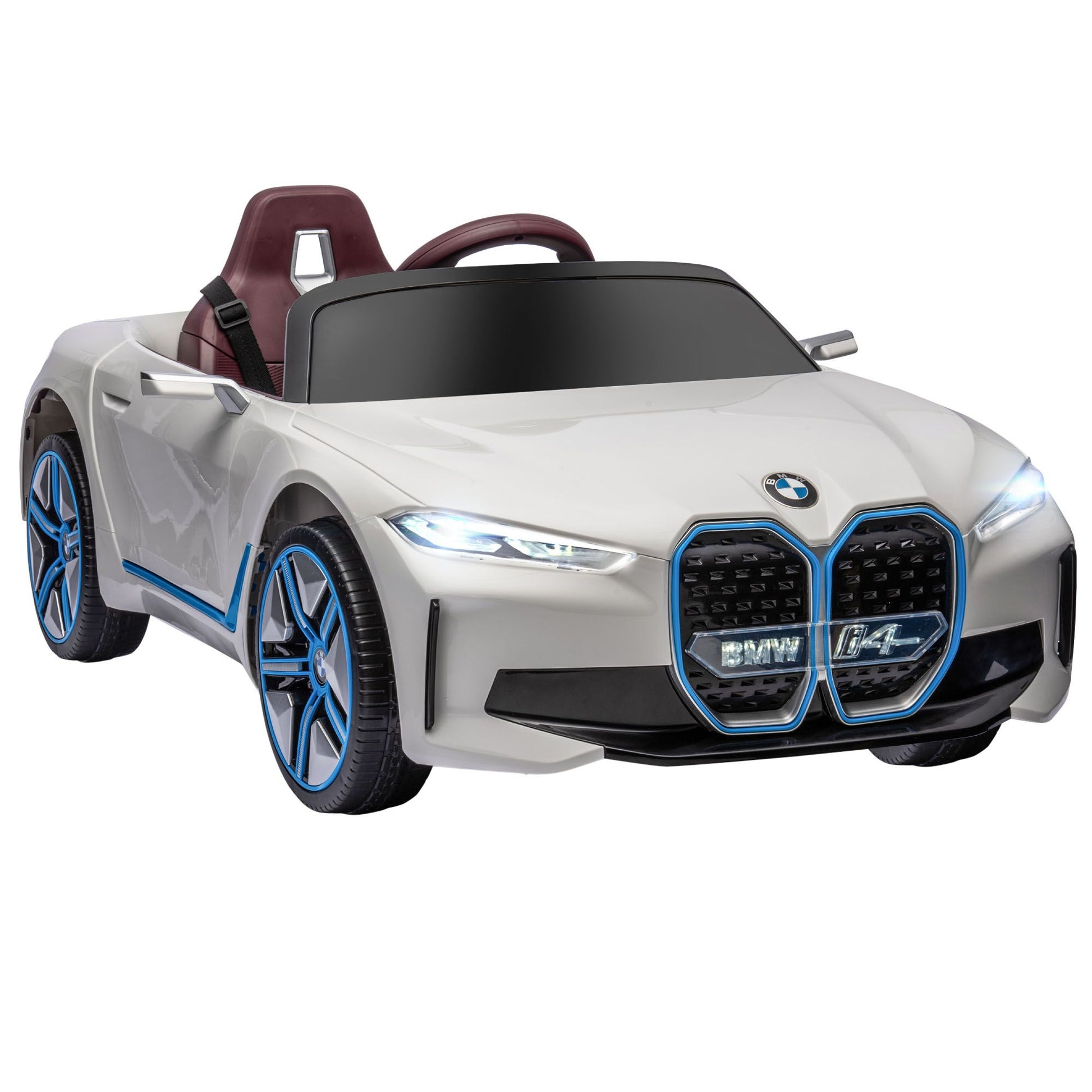 White BMW LuxeDrive™ 12V kids electric ride-on car with parental remote control, designed for kids by Little Play World.