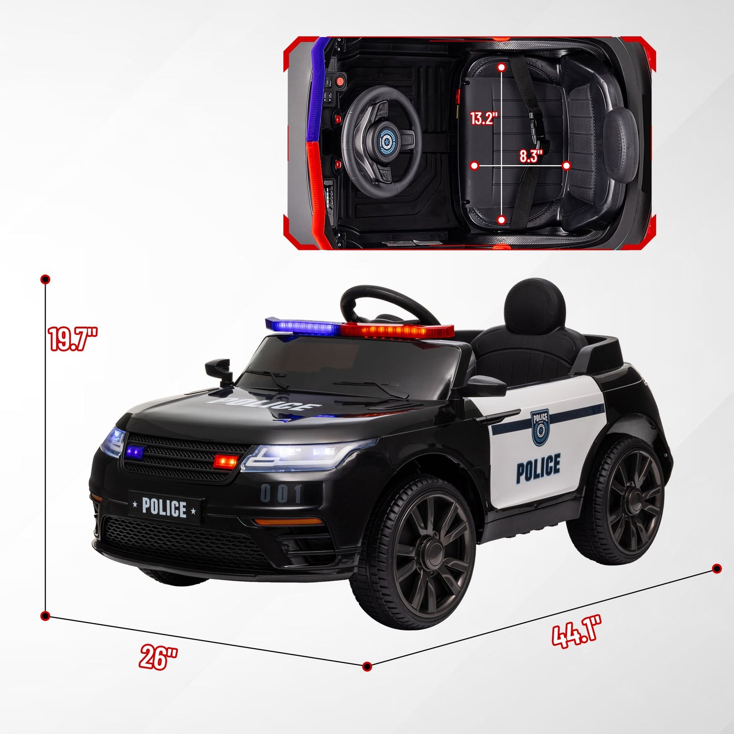 Little Play World Elite Patrol 12V kids police ride-on car with remote control and adjustable speeds, featuring a police cruiser design.