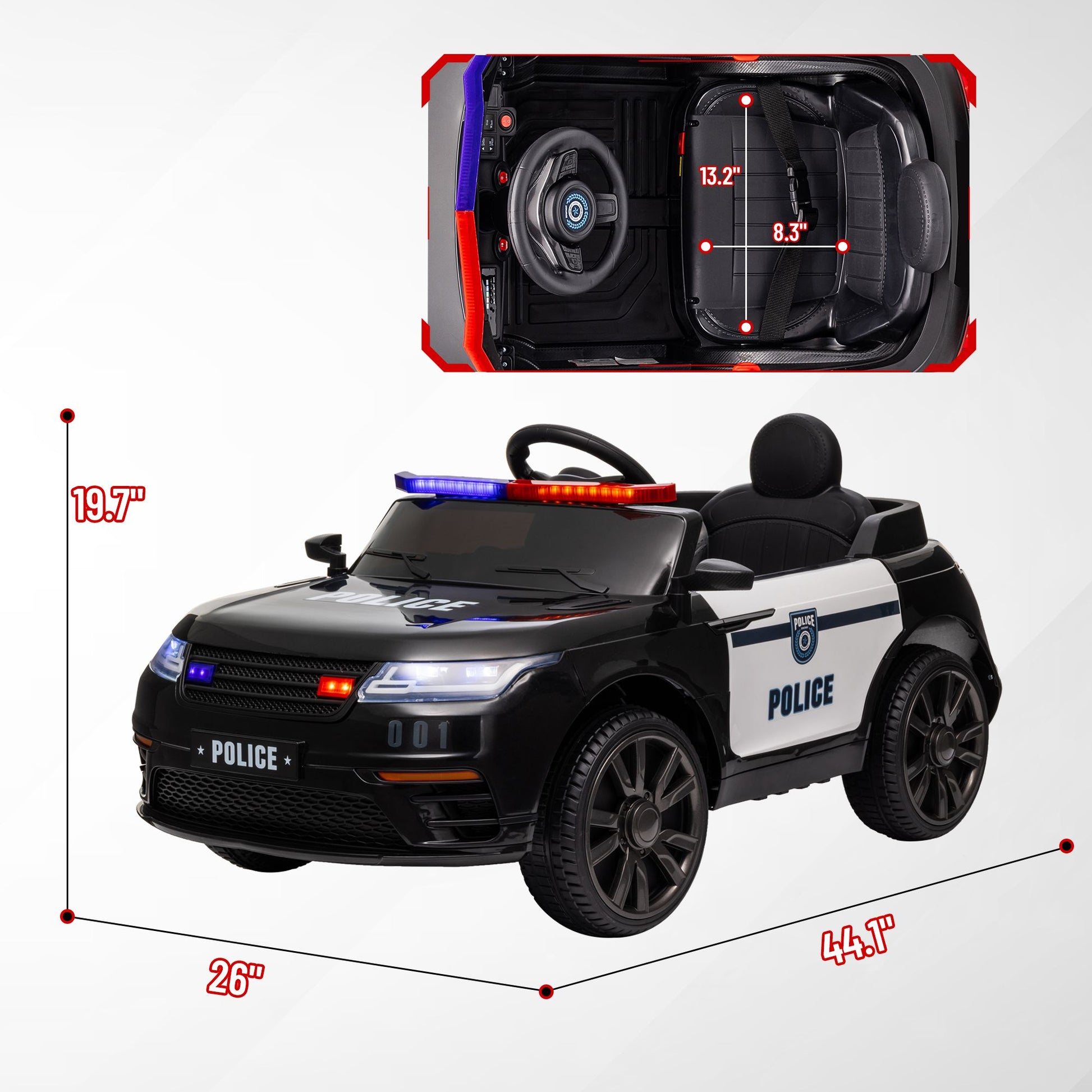 Little Play World Elite Patrol 12V kids police ride-on car with remote control and adjustable speeds, featuring a police cruiser design.