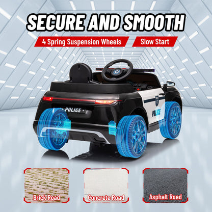 Little Play World Elite Patrol 12V kids police ride-on car with remote control and adjustable speeds, featuring a realistic police cruiser design.