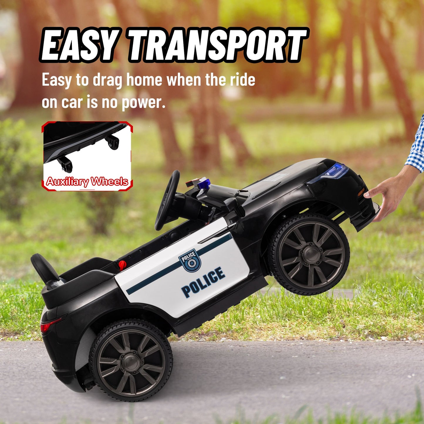 Little Play World Elite Patrol 12V kids police ride-on car with remote control and adjustable speeds, featuring a realistic police cruiser design.
