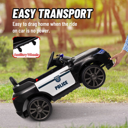 Little Play World Elite Patrol 12V kids police ride-on car with remote control and adjustable speeds, featuring a realistic police cruiser design.