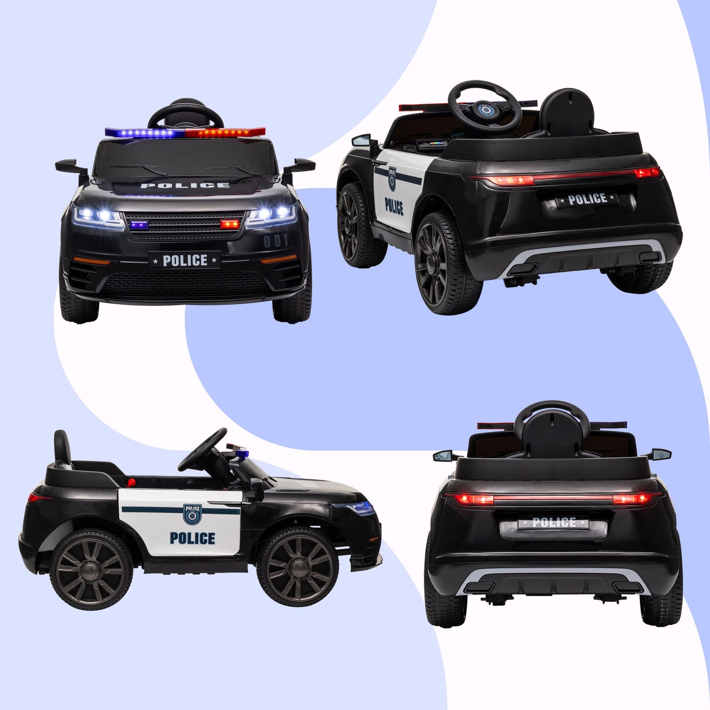 Little Play World Elite Patrol 12V kids police ride-on car with remote control and adjustable speeds for children.