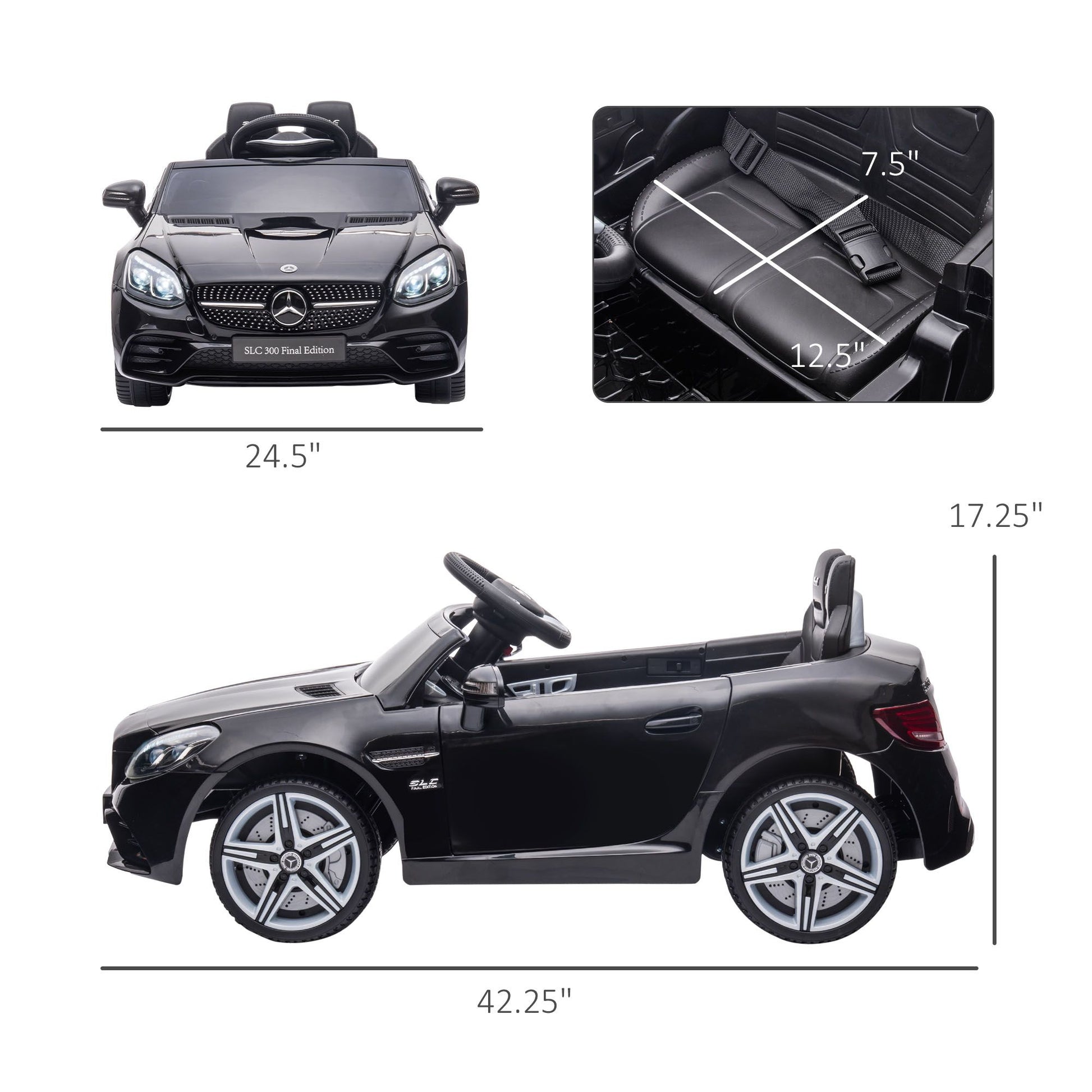Black Mercedes-Benz Veloce 12V dual-seat kids electric ride-on car by Little Play World with parental remote control.