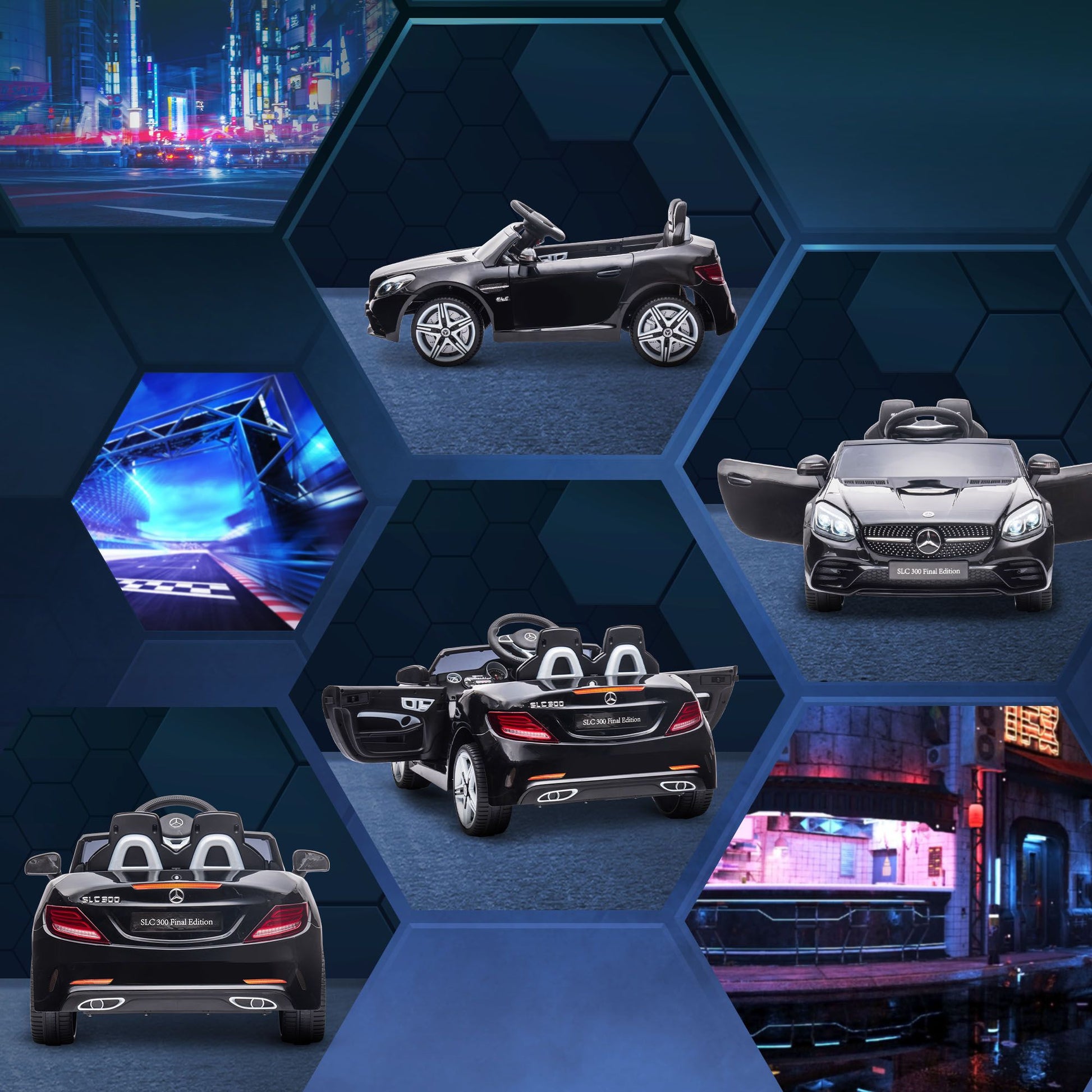 Black Mercedes-Benz Veloce 12V dual-seat kids electric ride-on car by Little Play World with remote control.