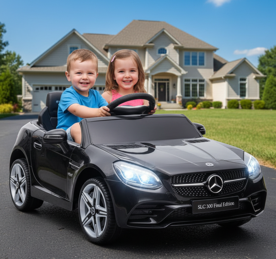 Black Mercedes-Benz Veloce™ 12V dual-seat kids electric ride-on car with parental remote control by Little Play World.