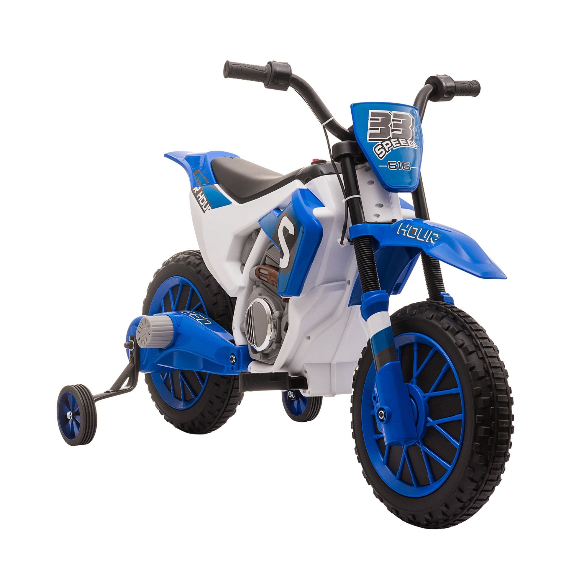 Little Play World RidgeScout™ 12V kids electric dirt bike with training wheels, ride-on toy for children, in vibrant colors.