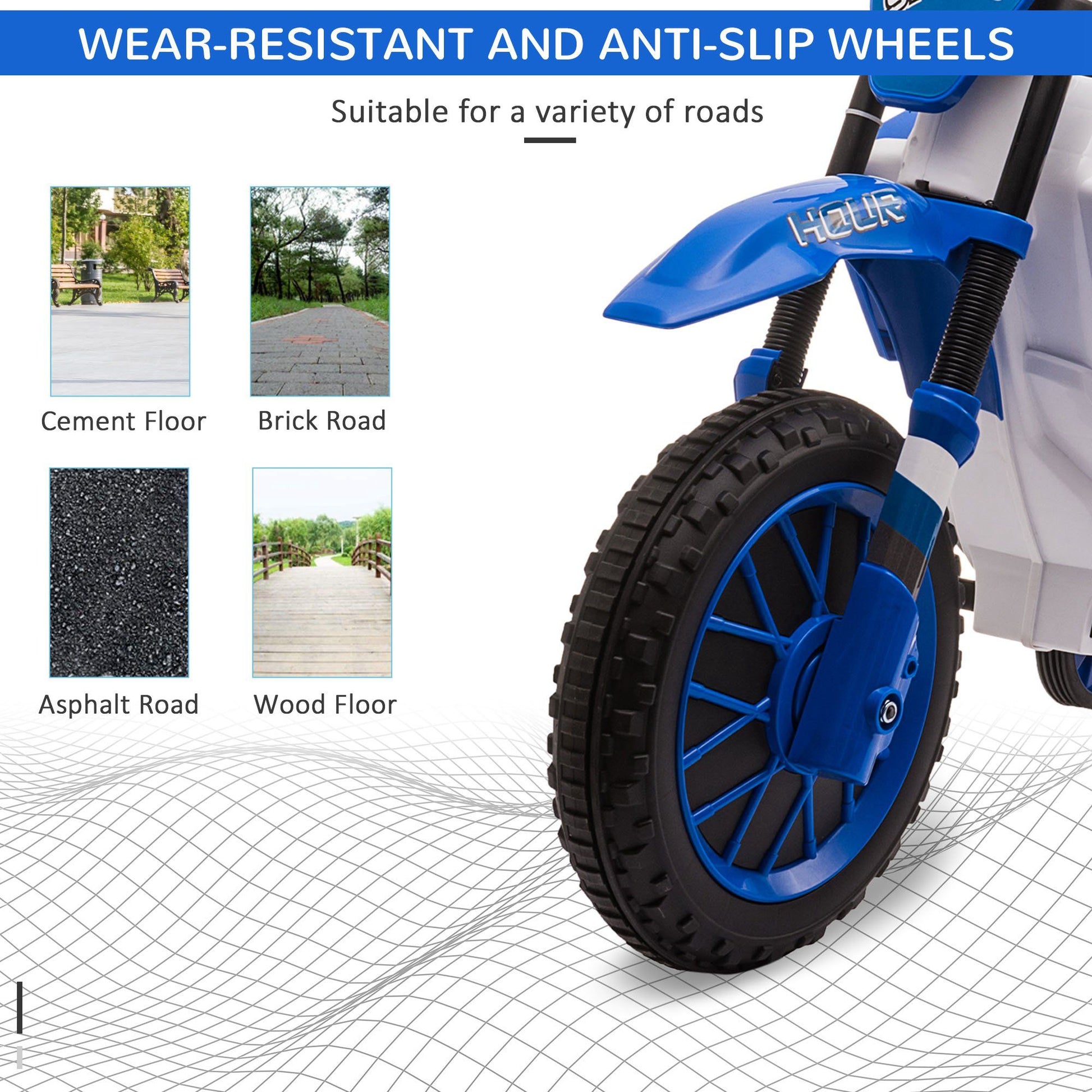 Little Play World RidgeScout 12V kids electric dirt bike with training wheels, ride-on car for kids, sturdy design, and colorful finish.