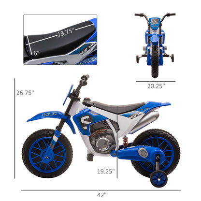 Little Play World RidgeScout 12V kids electric dirt bike with training wheels, designed for young children to ride and enjoy outdoors.