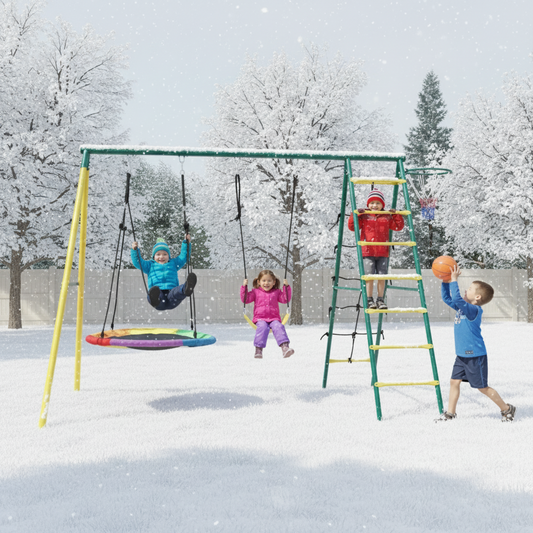 3-in-1 Outdoor Swing Set with Climbing Gym and Basketball Hoop - Little Play World Store