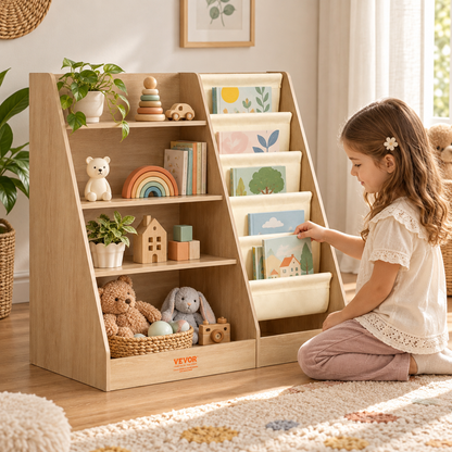 StoryNest 4-tier kids bookshelf and toy organizer by Little Play World in a colorful children's room setup