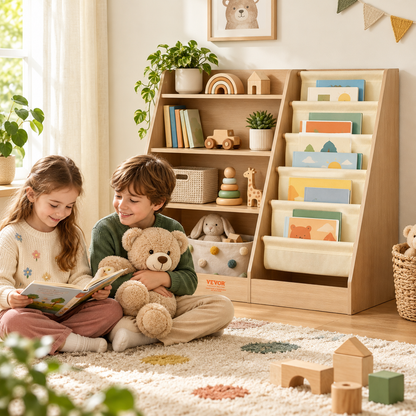 Little Play World StoryNest 4-tier kids bookshelf and toy organizer in a child's playroom